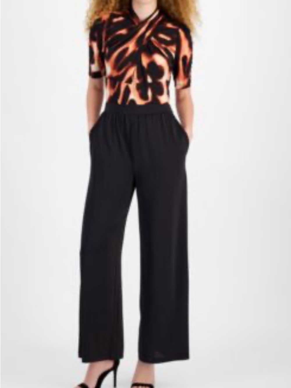 RACHEL Rachel Roy Black Wide-Leg Pull-On Jumpsuit